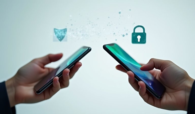 iPhone 與安卓手機畫面顯示帶有鎖頭圖示的加密通訊。