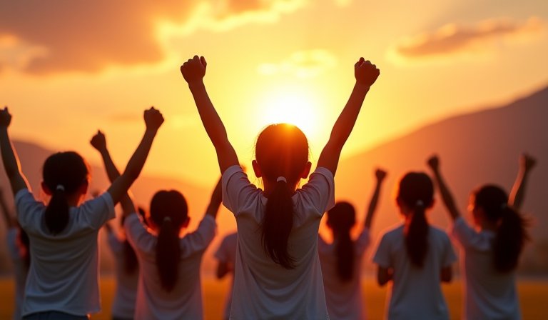 眾多國小女球員在足球場上奔跑爭球，展現競技活力。