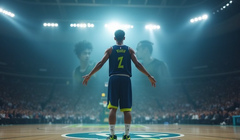 灰狼隊多桑姆於場上運球，展現達成大三元的全能身手。