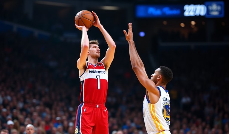 波津吉斯於場上持球進攻，帶領勇士客場力克巫師。