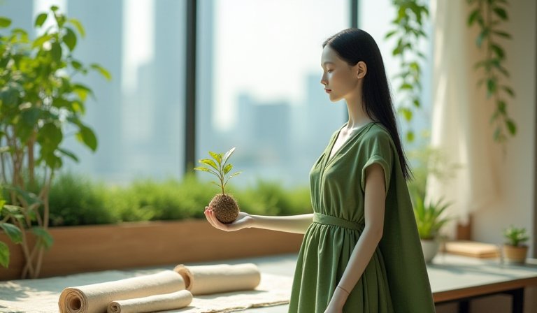 時裝週永續設計專區展示由再生纖維製成的環保服飾。