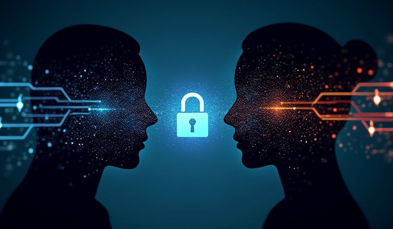 手機顯示帶有鎖頭圖示的加密訊息，象徵跨平台通訊安全