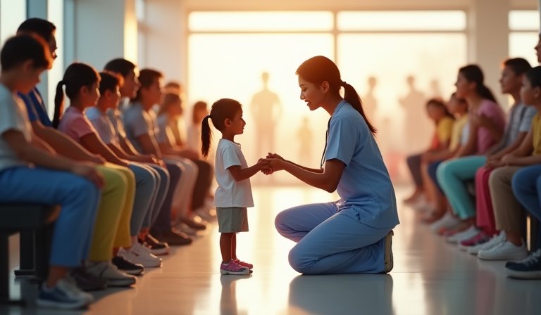 醫師細心診療孩童，健保愛心專戶守護弱勢兒少醫療權。