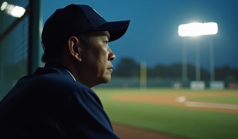 中信兄弟總教練平野惠一在休息區嚴肅思考打線調整策略。