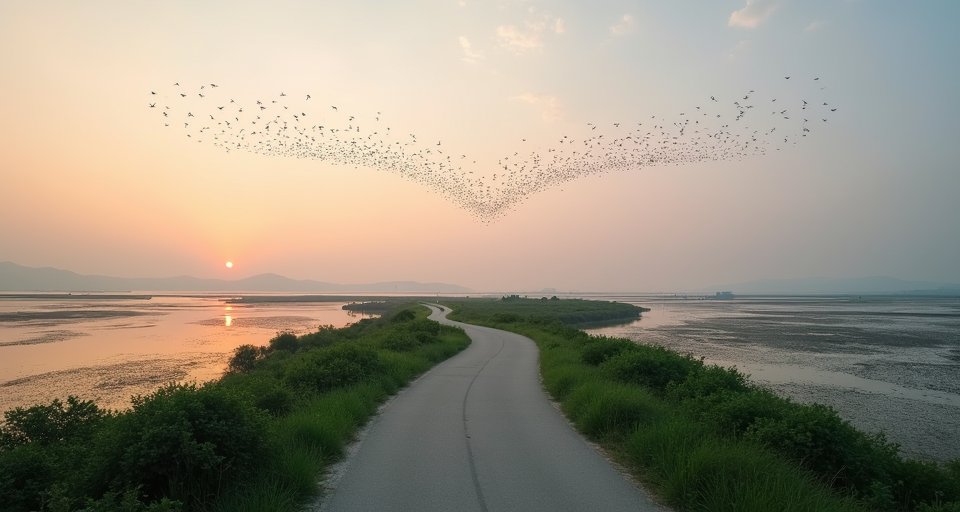 民眾在台江國家公園騎單車，欣賞濕地候鳥與紅樹林。