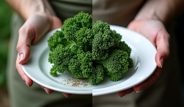 新鮮翠綠的羽衣甘藍葉片，搭配一瓶深綠色蔬果特調飲品。