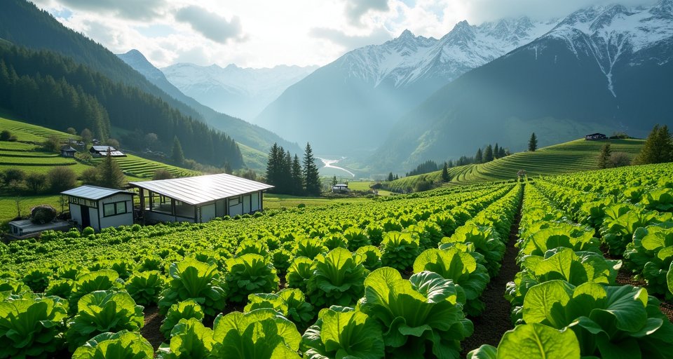 瑞士農田中生長茂盛的青江菜，象徵本地產量大幅提升