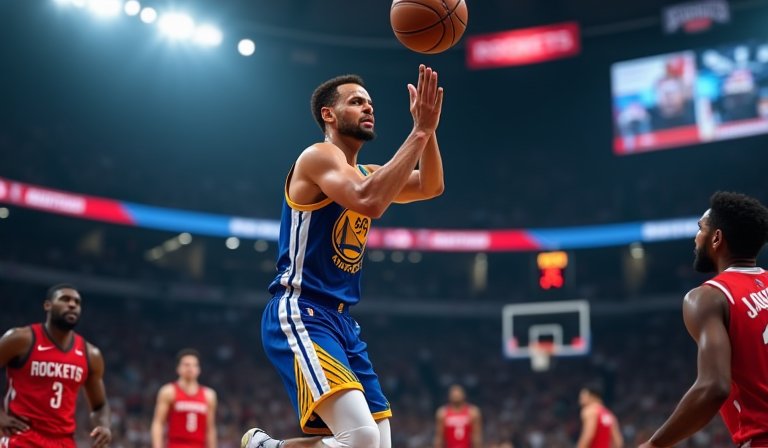 柯瑞在賽場投籃，展現傷癒回歸後攻下29分的高效表現。