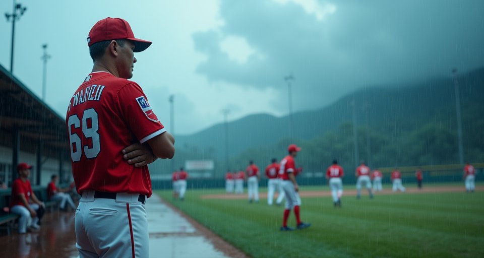 中華隊球員在宮崎雨中球場持續訓練，展現積極備戰精神