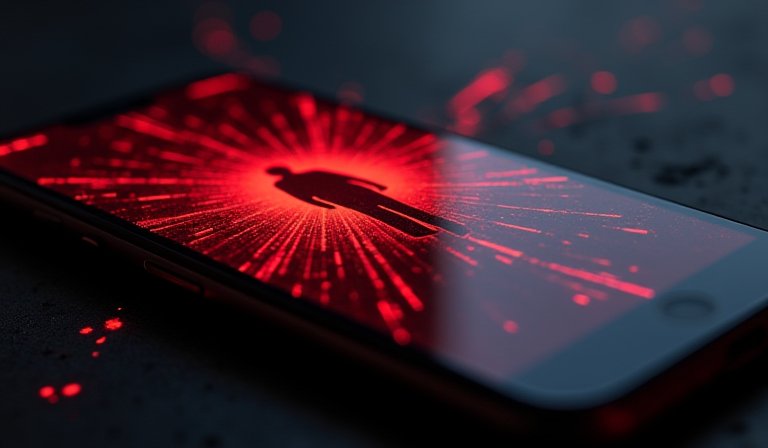 手機螢幕顯示系統更新介面，防範駭客透過網頁漏洞攻擊。