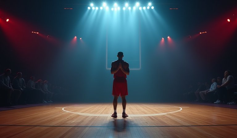 巫師隊吉祥物高舉萬元美金支票，與矇眼球迷在場中慶祝。