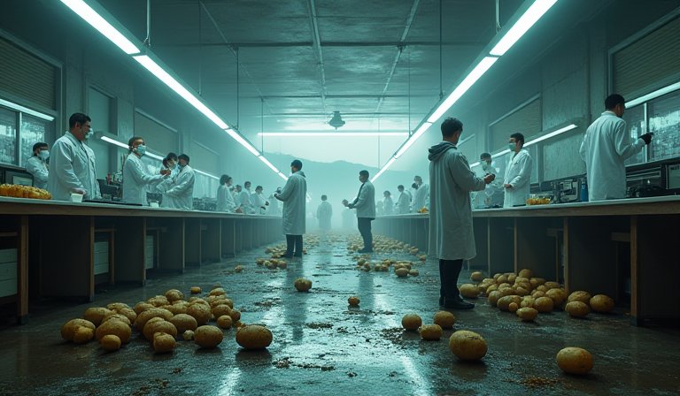 示威群眾手持標語，抗議馬鈴薯邊境管制放寬政策。