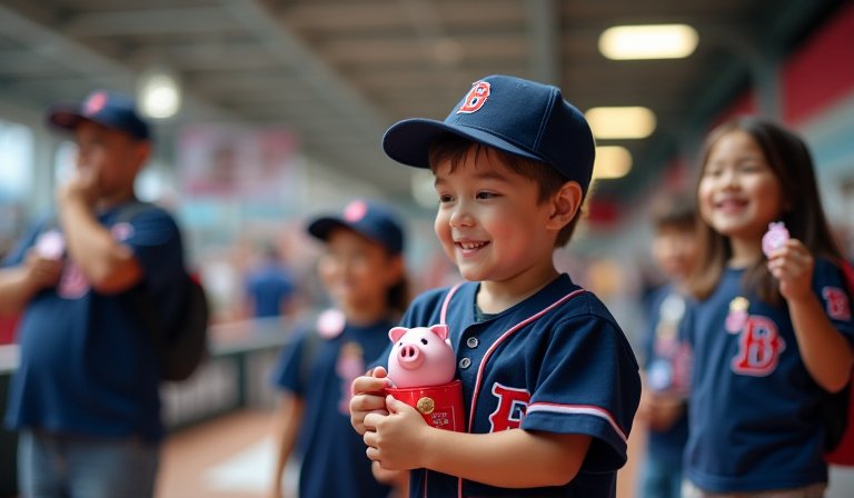 穿著富邦悍將球衣的罐頭豬LuLu與聯名盲包胸章