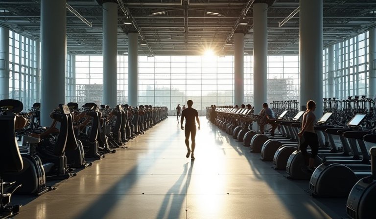 會員在智慧化健身中心使用手機連結數位健身課程。