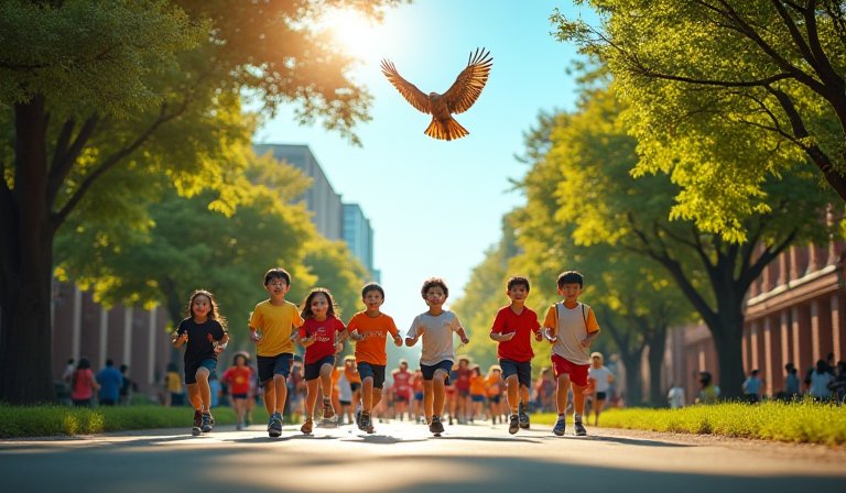 銘傳國小師生在臺大校園公益路跑，共同守護猛禽生態。