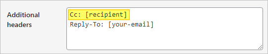 A screenshot that display the form tag added in the additional headers to send a carbon copy