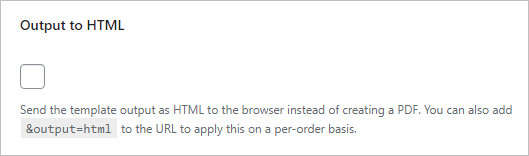 A screenshot that displays the Output to HTML setting