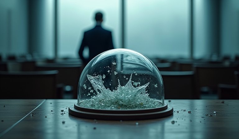 柯文哲於法庭被告席低頭，神情落寞地面對十七年判決