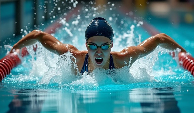 何詩蓓於50米自由泳決賽奮力衝刺，展現奪金瞬間。