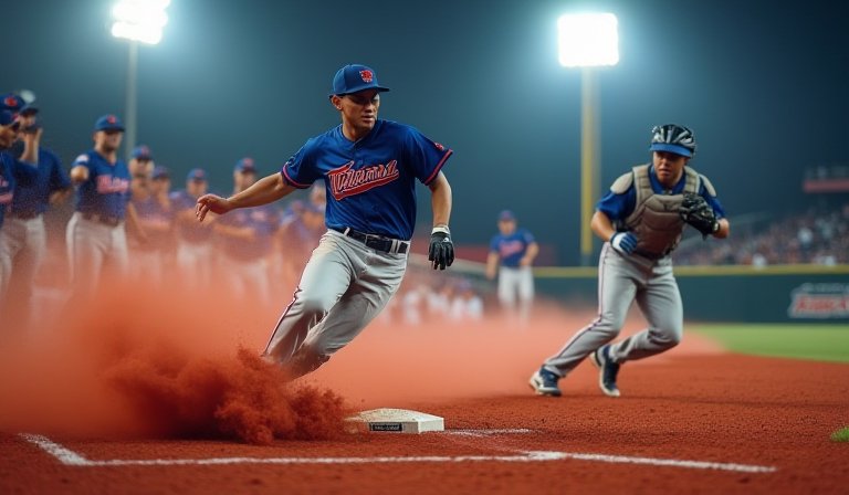 中華隊選手在亞洲盃5人制棒球賽場，展現敏捷的徒手守備。