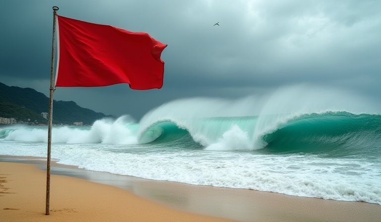 石澳泳灘懸掛紅旗 港島南區大浪警告市民勿下水