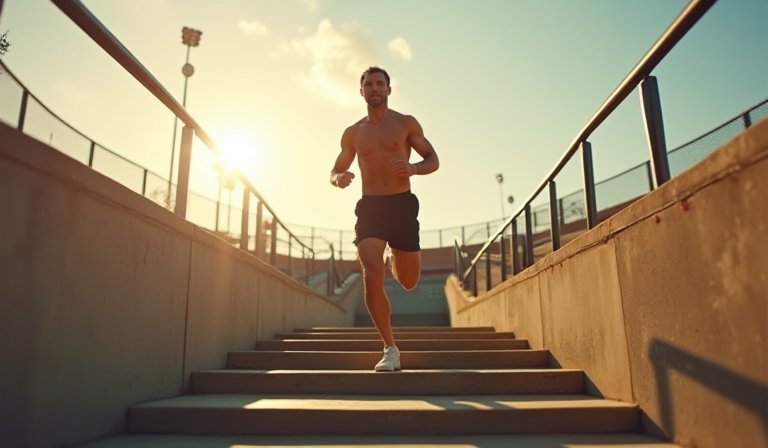 中年男性在健身房進行槓鈴深蹲，強化下肢肌肉。