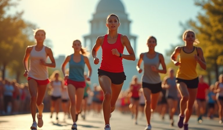 女子路跑選手在大佳河濱公園綠道奔馳，展現運動潛能。