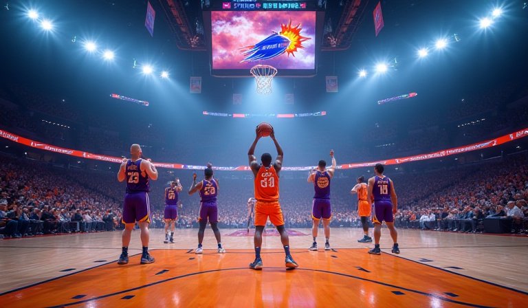 太陽隊謝倫格連於三分線外投籃，助球隊力挫勇士奪勝。