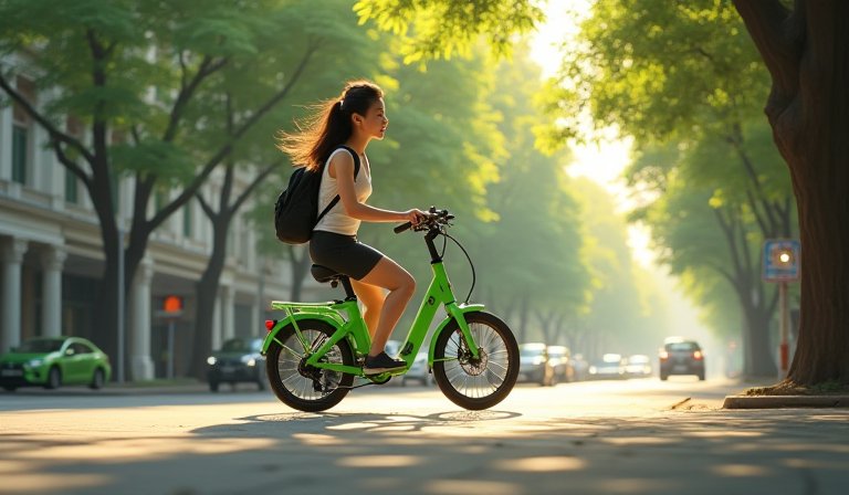 胡志明市街道旁整齊排列供民眾試用的公眾電動單車。