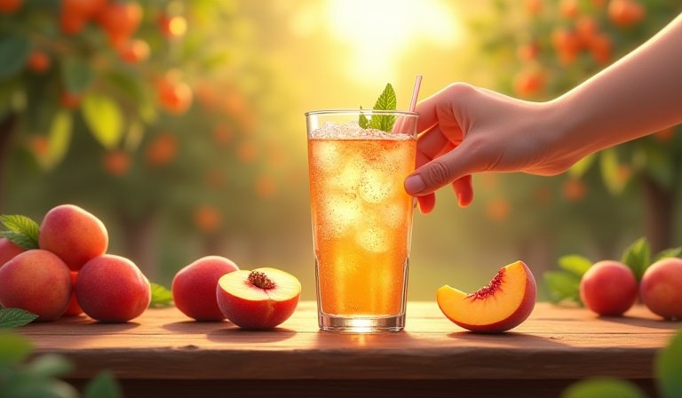 楊瓊櫻於大里農會展示新款荔枝與蜜桃口味在地氣泡飲。