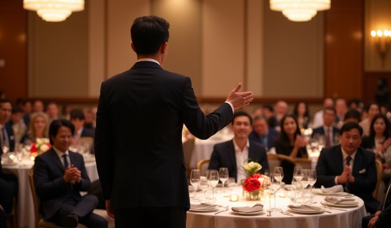 自由黨籌款晚宴現場，卡尼與馬榮錚等政商代表互動交流。