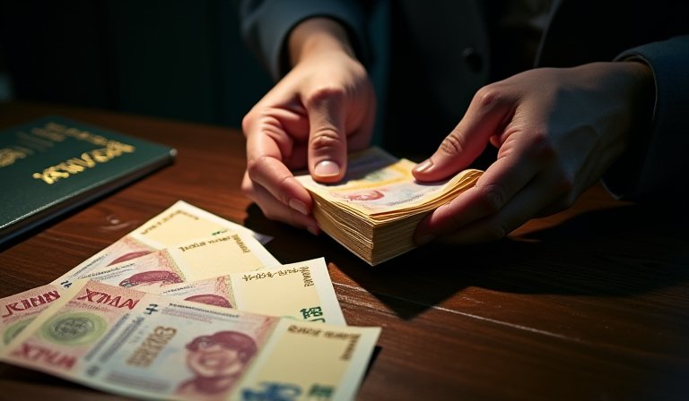 旅行社櫃檯上擺放的旅行業執照與行政執行署扣押公函。