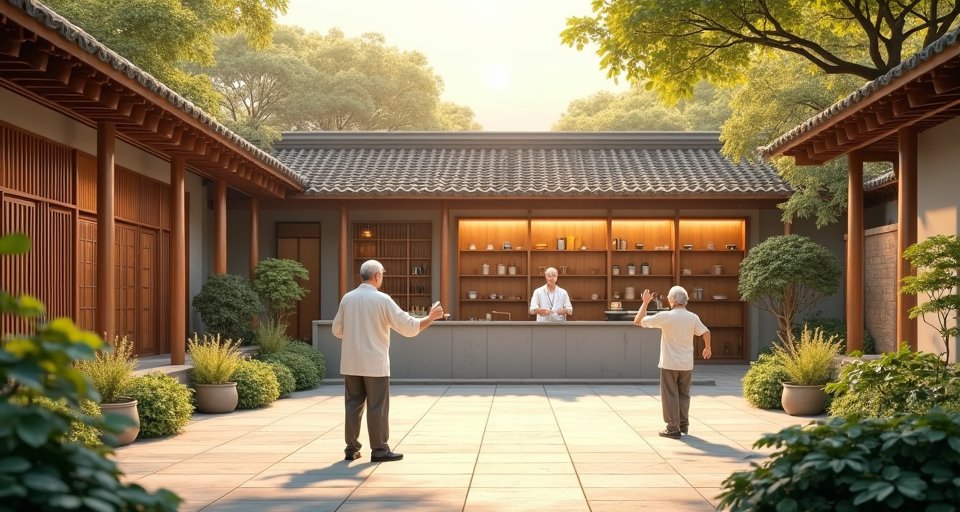 中醫師於社區據點為長者把脈，展現中醫納入長照服務。