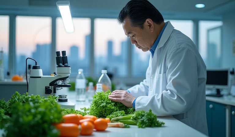 市場攤位上的新鮮茼蒿與草莓，為農藥殘留超標重點品項。