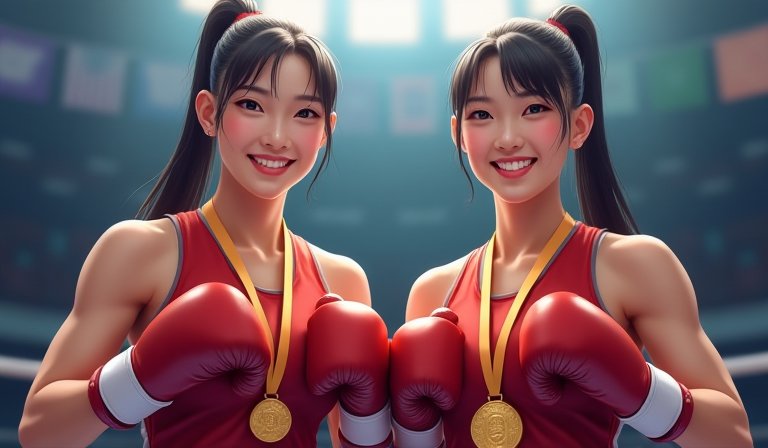 臺灣女子拳擊選手在比賽擂台展現精準的出拳英姿。