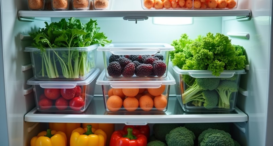 保鮮盒內以廚房紙巾分層鋪放新鮮葉菜吸附多餘水氣