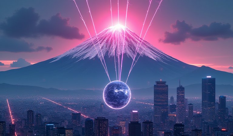 玩家在霓虹城市操作多元裝置，展現各平台電玩競爭態勢。