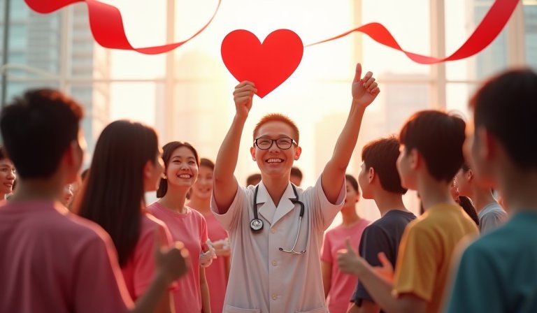 身穿紅色背心的工作人員在捐血活動現場引導民眾