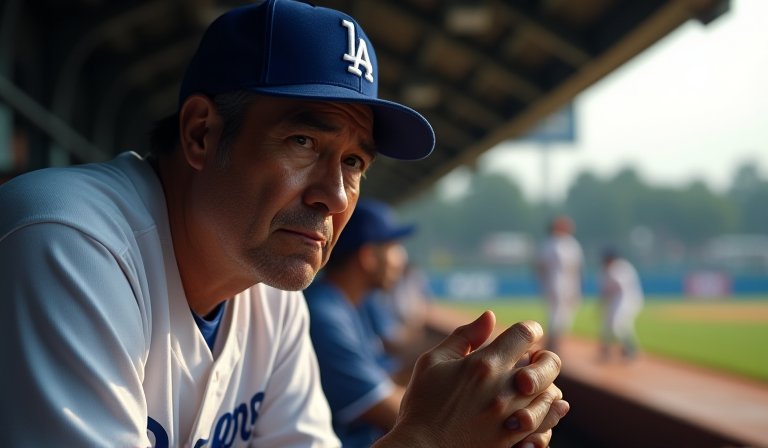 大谷翔平遭三振後神情凝重，並在場邊做出甩手動作。