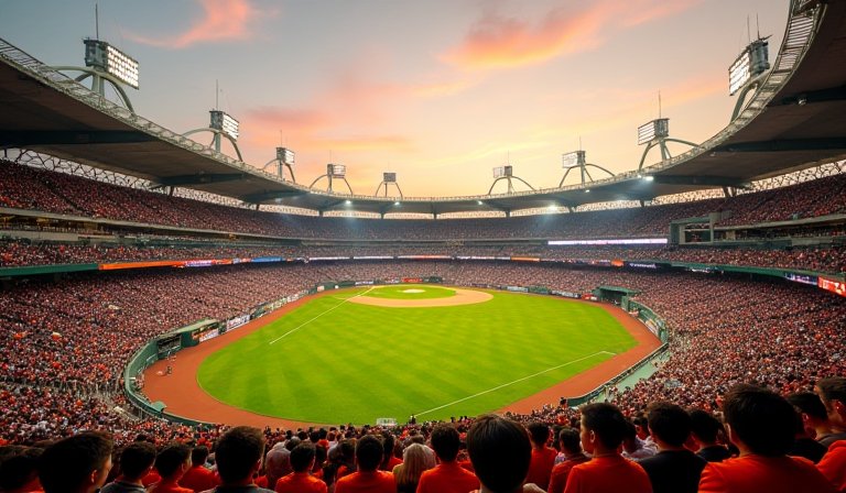 亞太棒球場看台座無虛席，橘衣球迷熱烈慶祝統一獅開幕。