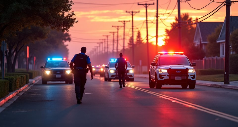芝加哥羅斯蒙特街道與在場協助調查的警方車輛。