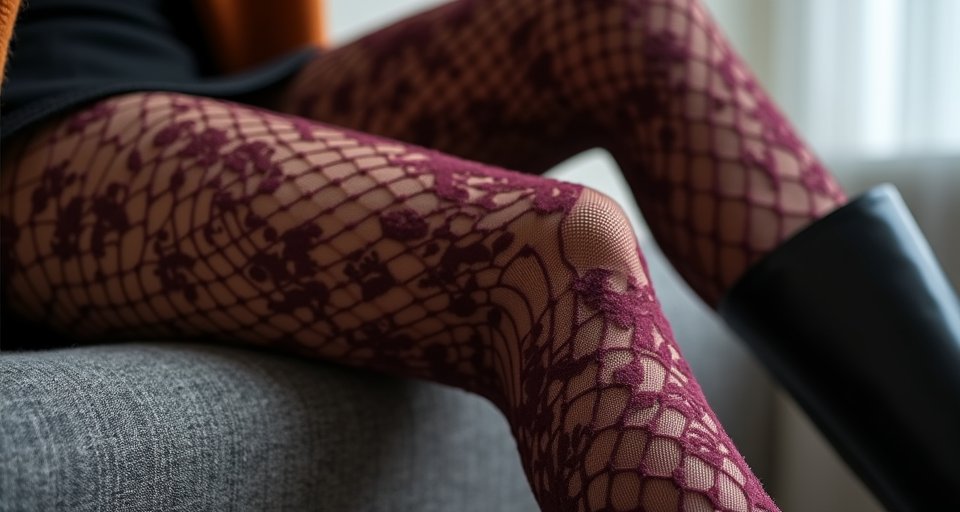 女性穿著精緻圖案絲襪與復古皮鞋展現極繁主義層次感。