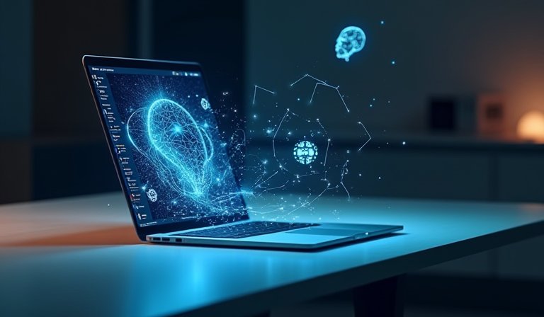 Mac 螢幕顯示 AI 指令介面，在本地端執行檔案掃描與自動化分類。