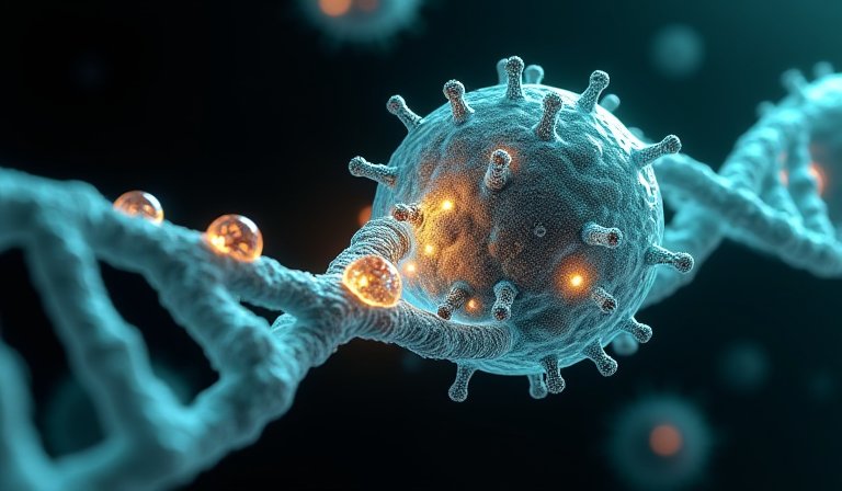 研究員在實驗室分析mRNA分子結構與疫苗研發數據。