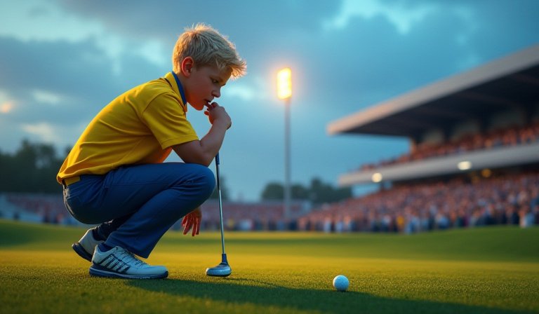 艾伯格在球場沈穩揮桿，展現三桿領先爭奪冠軍的專注神情。