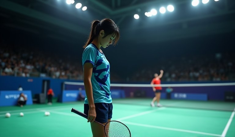 桌球選手黃愉偼於賽場專注揮拍，展現強大的競技意志。