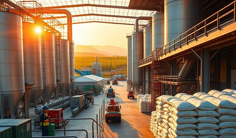 台肥肥料倉庫整齊堆放大量物資，確保半年供應無虞。