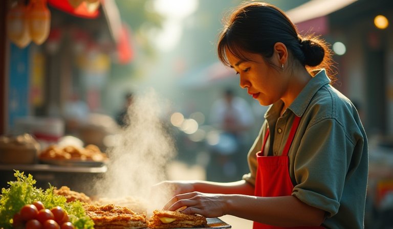 老闆娘正在整理餐車食材，準備從鳳山轉場至萬丹營業。