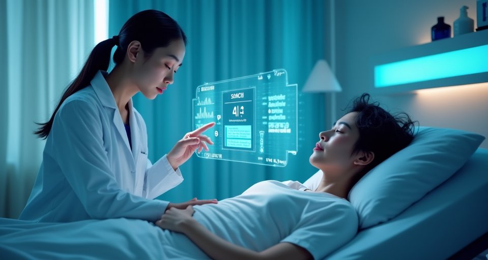 醫師透過平板查看AI分析的病患風險評估與分流數據。