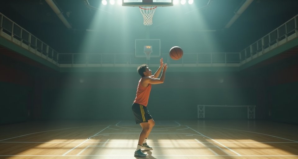 瀨戶環奈在室內籃球場持球，展現專業的投籃姿勢。